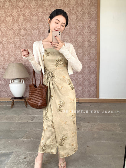 2025 summer new new Chinese high waist retro suspender dress elegant printing pure desire skirt 286674