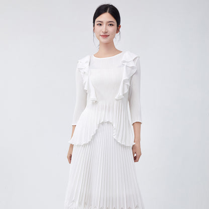 Women's fashionable Popular style top summer new high-end ruffle edge irregular versatile pleated chiffon shirt T-shirt