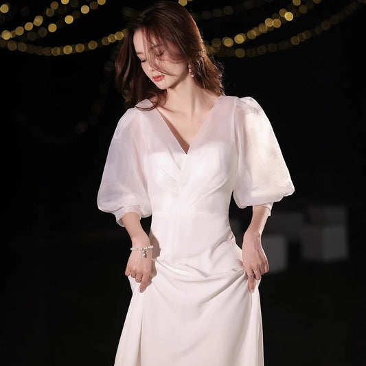 2025 White evening dress skirt women's light luxury niche high-end banquet socialite noble and elegant temperament annual meeting host birthday