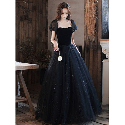 Black evening dress dress 2025 new light luxury niche temperament banquet host celebrity dress annual meeting dress