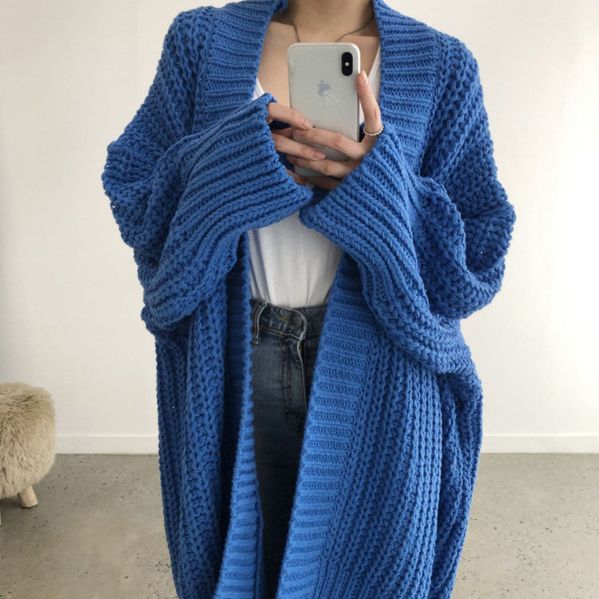 maoxiangshop 2000s fashion Autumn and Winter Long Cardigan Solid Color Women's Knitted Women's Fashion Sweater Women