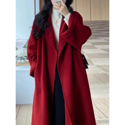maoxiangshop barn jacket outfits Red Woolen Coat Women's Mid-Length 2024 Spring and Autumn New Loose Woolen Coat