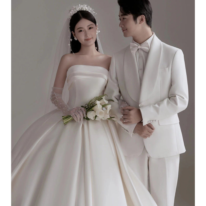 2025tube top light wedding dress bridal temperament simple satin trailing welcome out yarsen dress skirt small man
