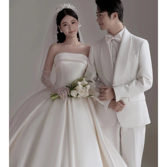 2025tube top light wedding dress bridal temperament simple satin trailing welcome out yarsen dress skirt small man