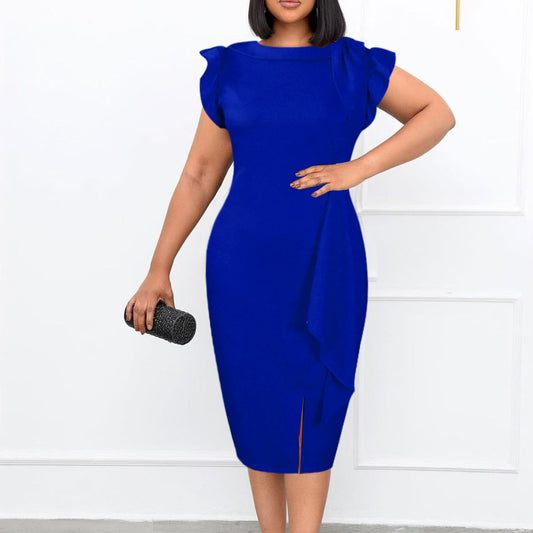 2025 D282 2025 women's clothing 2022 's new summer fashion temperament pleated ruffle edge large size New dress