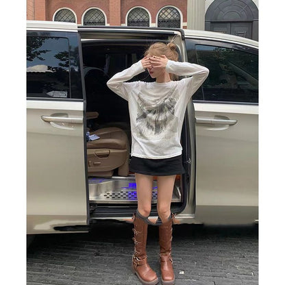 maoxiangshop 2000s fashion Spring and Autumn Women's Clothing New Japanese and Korean Hot Girl Fashion Casual Loose Lazy Style Long Sleeve Blouse T-shirt Top