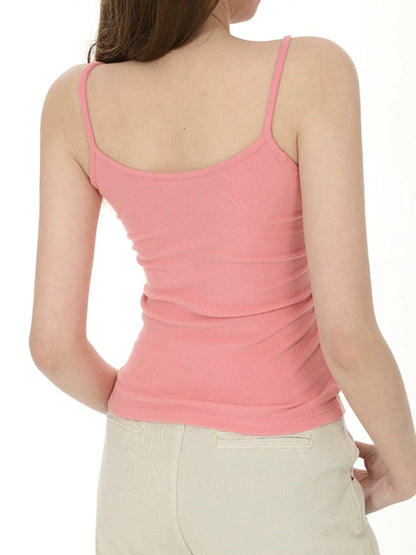 Solid Color Slim and Skinny Spice Girl Pure Desire Suspender Vest Women's Summer New Elastic Casual Halter Top