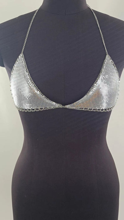 2025 MW3168  vest sexy bright diamond sequined metal chain splicing neck V-neck halter chest wrap small vest