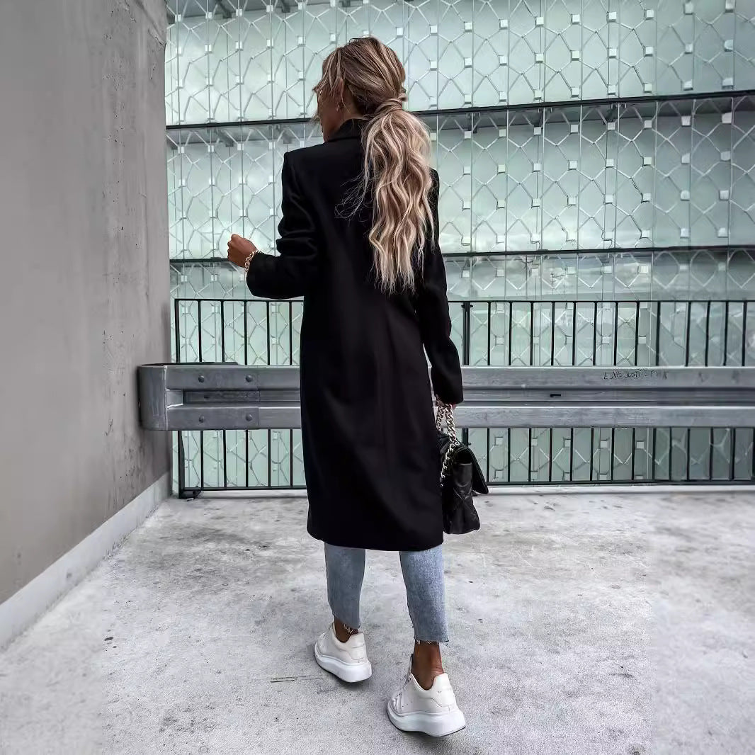 maoxiangshop 2000s fashion Autumn and Winter Long Suit Collar Woolen Coat for Women