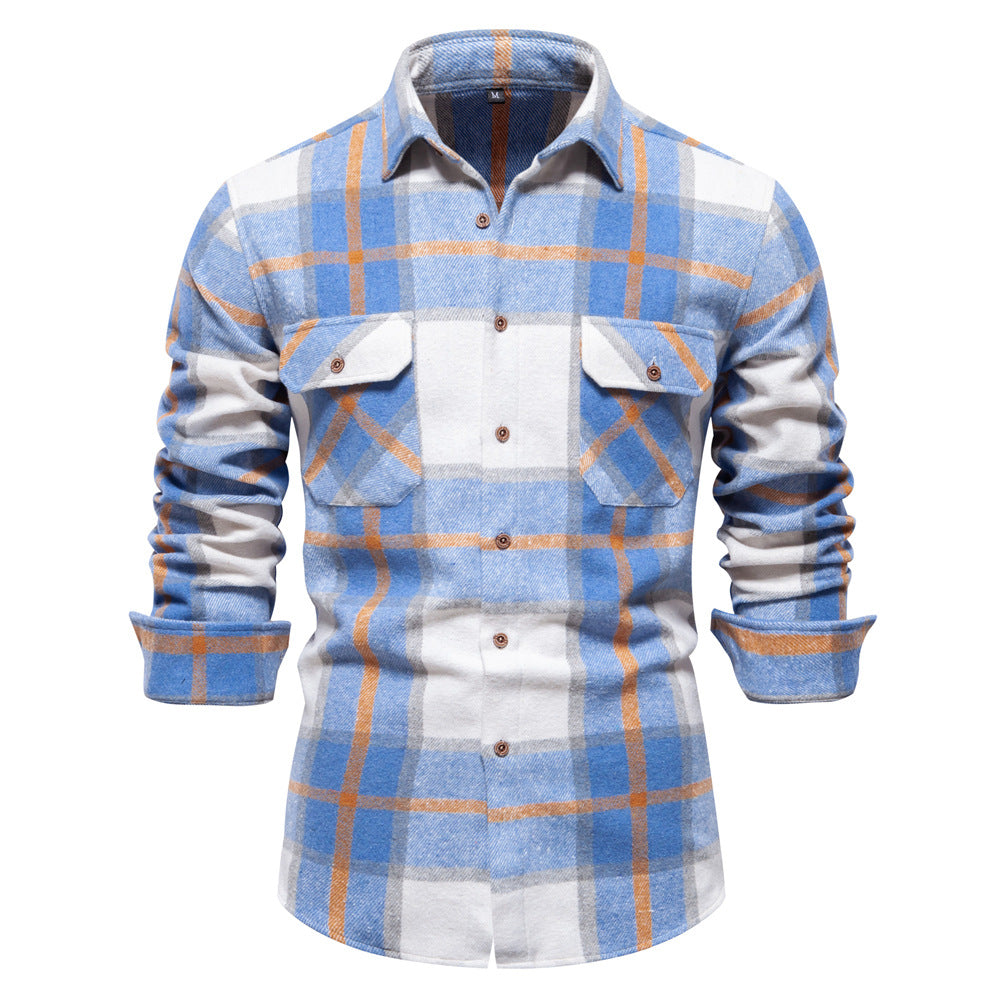 MAOXIANGSHOP 2025 autumn new light business men's Popularan size pocket professional shirt fashion plaid long-sleeved shirt men's top