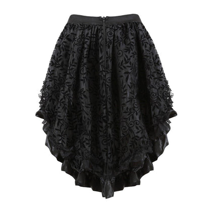 maoxiangshop group halloween costumes Corset Skirt Elastic Waist Zipper Solid Color Flocking Irregular Skirt