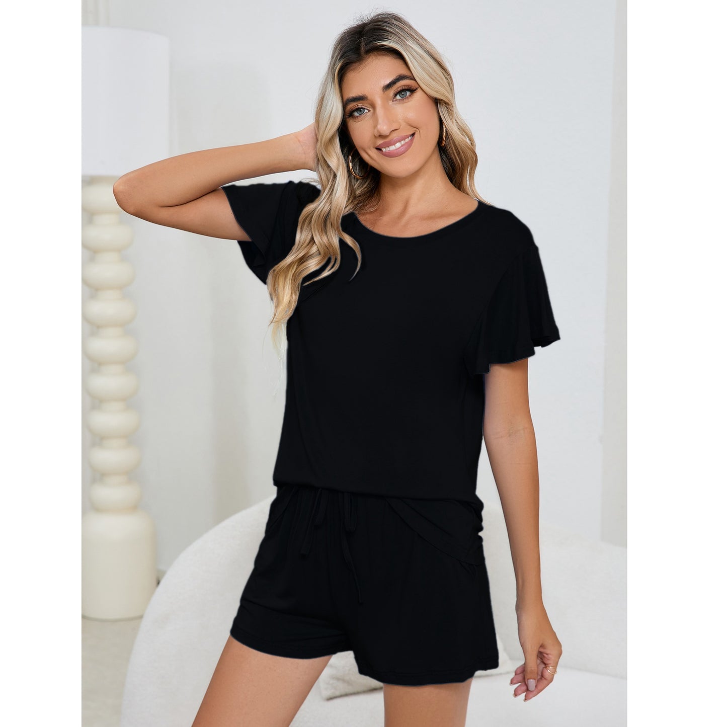 MAOXIANGSHOP 2025Real new product  wish Modal cotton round neck casual suit loungewear short sleeve wavy shorts pajamas