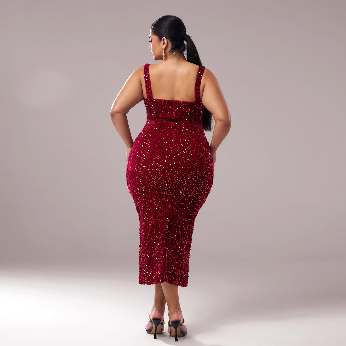 2025 Popular trade  fat mm large size women's clothing medium and long sleeveless banquet sequins fishtail evening dress dress