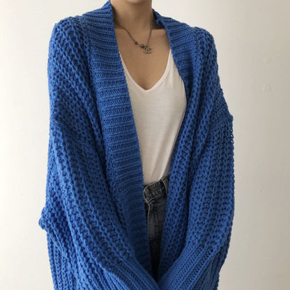 maoxiangshop 2000s fashion Autumn and Winter Long Cardigan Solid Color Women's Knitted Women's Fashion Sweater Women