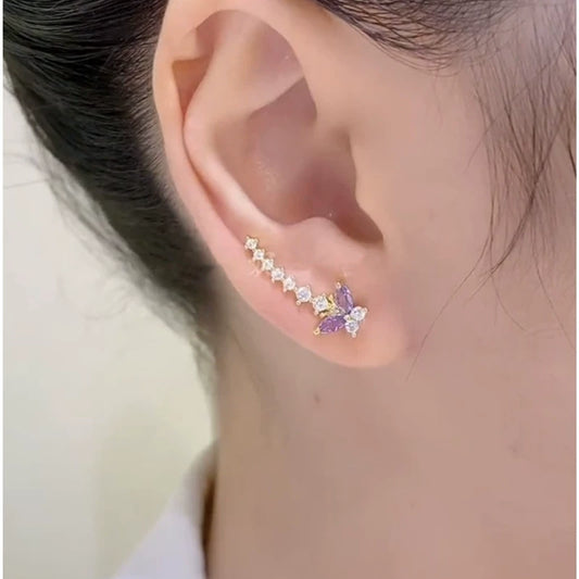 Super fairy purple zircon butterfly ear row earrings women's niche design exquisite versatile stud earrings high-end personalized earrings