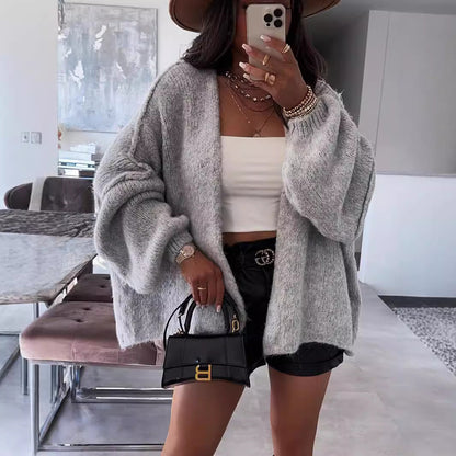 maoxiangshop 2000s fashion 2024 Autumn and Winter New Casual Loose Solid Color Mid-Length Knitted Sweater Cardigan Coat for Women