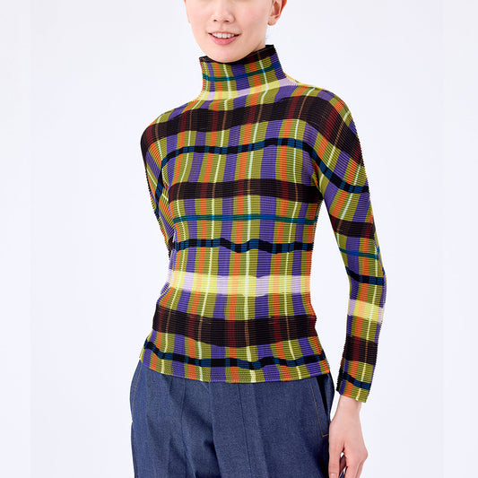 2025 Plaid clothes women's autumn and winter counter quality bottoming shirt long sleeve inner pullover commuter  T-shirt top