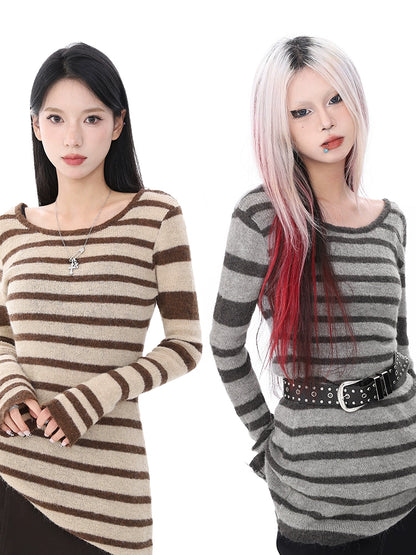 sexy hollow backless striped sweater 2025n wool knitted sweater autumn and winter popular warm long-sleeved women