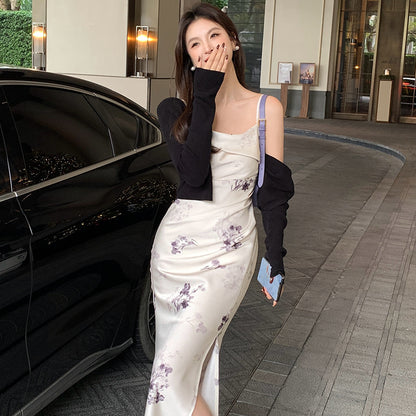 2025 Spring New Temperament High Waist Suspender Dress Sub-print Pure Desire Holiday Dress Women 88193