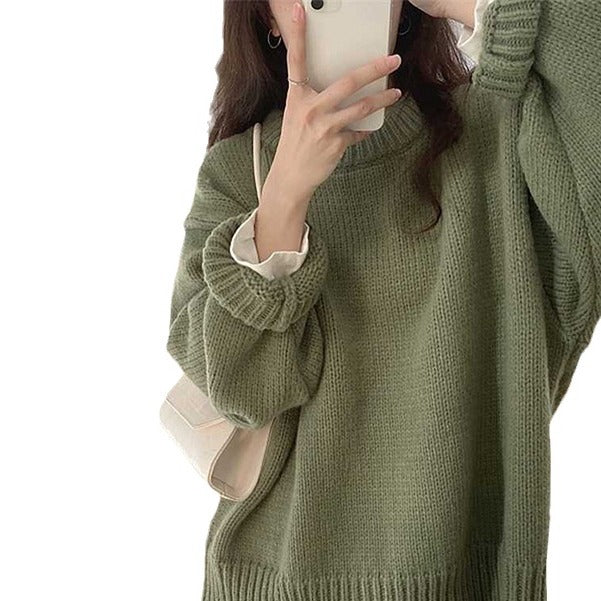 maoxiangshop-shop fall outfits aesthetic Round Neck Long Sleeve Pullover New Autumn and Winter Japanese Style Lazy Retro High-Grade Coat Top for Women