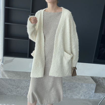 maoxiangshop discover style ideas Women's V-neck Cardigan Coat, Long Sleeve Loose Wool Lazy Sweater