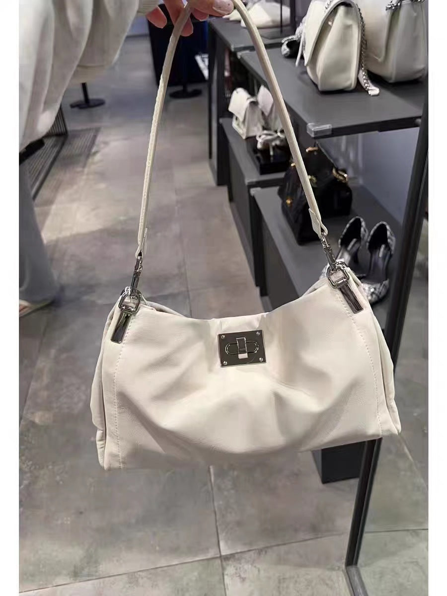 MAOXIANGSHOP 2025 Bag 2025 spring and summer new soft leather small satchel Korean version large-capacity commuter baguette bag versatile casual armpit bag
