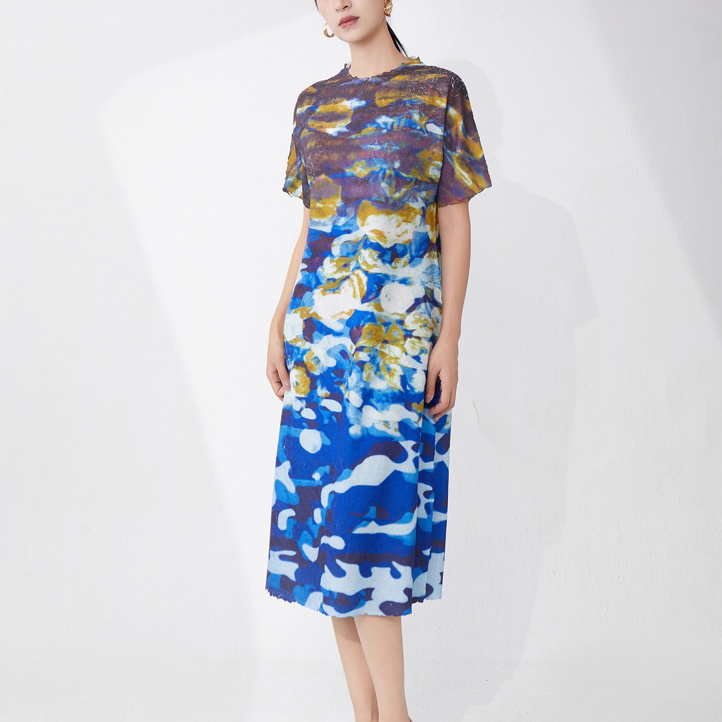 dress women's 2025 new summer loose large size meat cover printing short sleeve temperament casual medium and long skirt