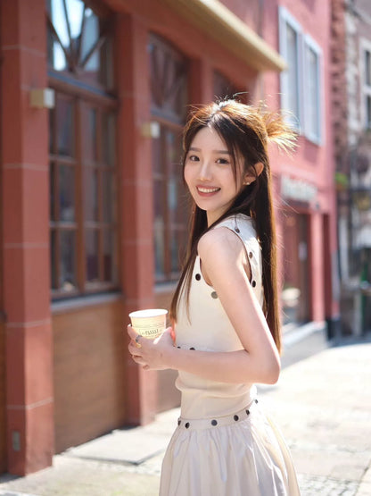 LLDC  Minimalist Vest Set Women's Detachable Skirt Two-piece Set  White Temperament Long Dress