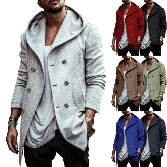 maoxiangshop-shop men’s fashion Autumn Men's Trench Coat Mid-Length Lapel Hooded Composite Space Cotton Double-Breasted Casual Trench Coat