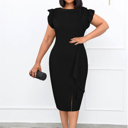 2025 D282 2025 women's clothing 2022 's new summer fashion temperament pleated ruffle edge large size New dress