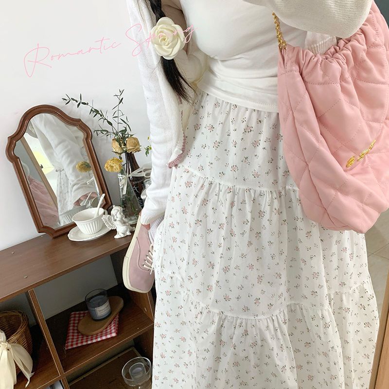 90s fashion Young-Looking Wooden Ear Small Fresh Floral Skirt Women's Japanese Soft Girl Niche Super Sweet Stitching Cake Dress