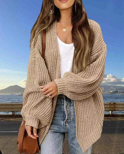 maoxiangshop-shop fall fashion Women's 2024 New Fashion Lantern Sleeve Sweater Women's Coat Thick Wool Pocket Knitted Cardigan