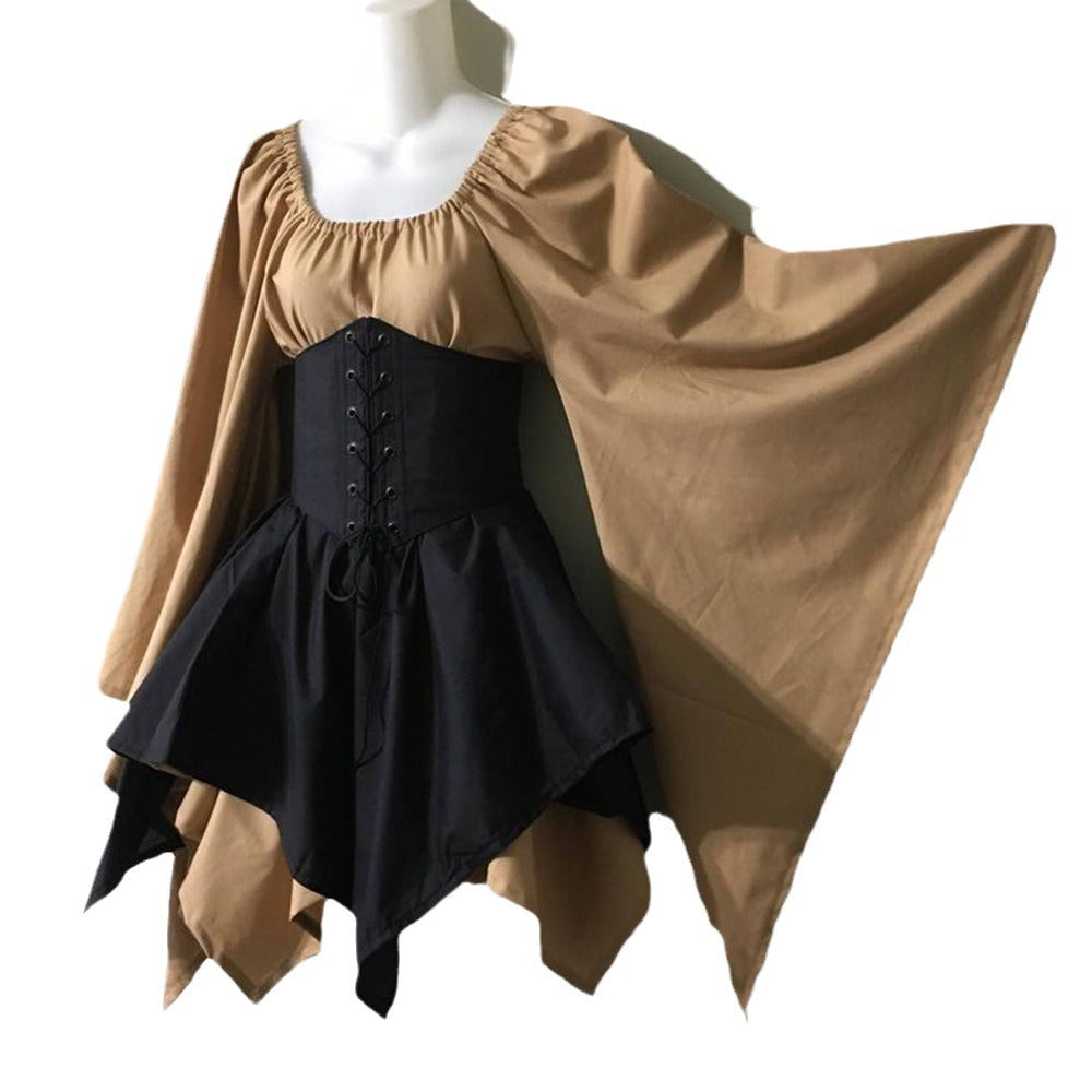 maoxiangshop group halloween costumes New Party Women's Long Sleeve Renaissance Medieval Bell Sleeve Dress