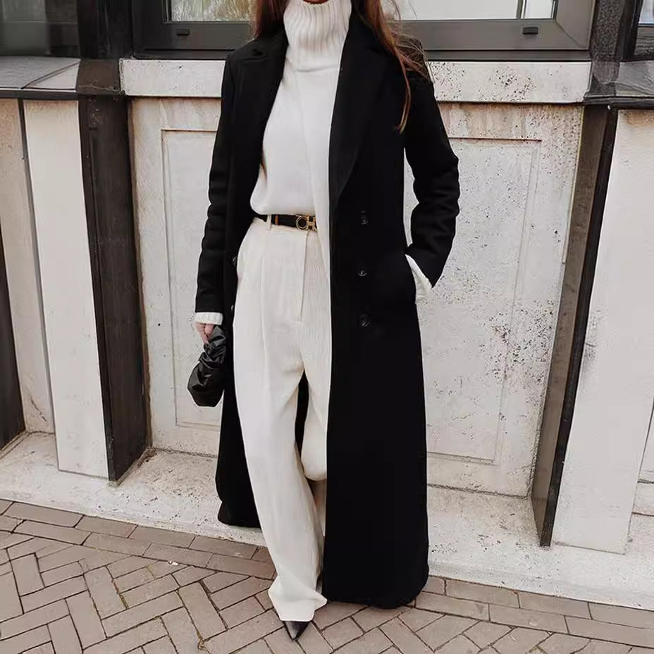 maoxiangshop western outfits women 2024 Autumn and Winter Women's Casual Long Solid Color Warm Woolen Coat Overcoat