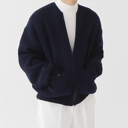 maoxiangshop-shop streetwear men outfits Solid Color round Neck Knitted Cardigan Coat Men's 2024 Autumn and Winter Fashion Youth Trendy All-Match Casual plus Size Top