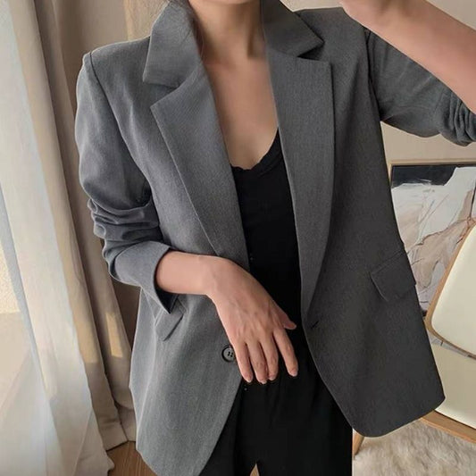 maoxiangshop-shop 2000s fashion Fall Retro Hong Kong Style Net Red Small Suit Female Gray Versatile Temperament Casual Jacket Suit Female