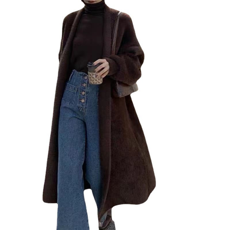 maoxiangshop-shop 2024 fall fashion trends Korean Style Autumn and Winter New Style Faux Mink Velvet Sweater Women's Cardigan Outer Wear over the Knee Long Loose Overcoat Women's Coat