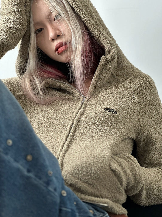 cardigan high-end top women's 2025n street sense solid color hooded sweater autumn new simple and versatile