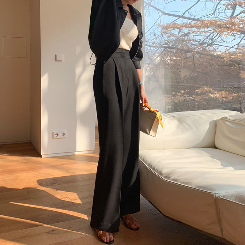 maoxiangshop work outfits women Gray Wide-Leg Pants Women's Autumn French Slimming Straight Casual Pants 2024 New High Waist Professional Suit Pants