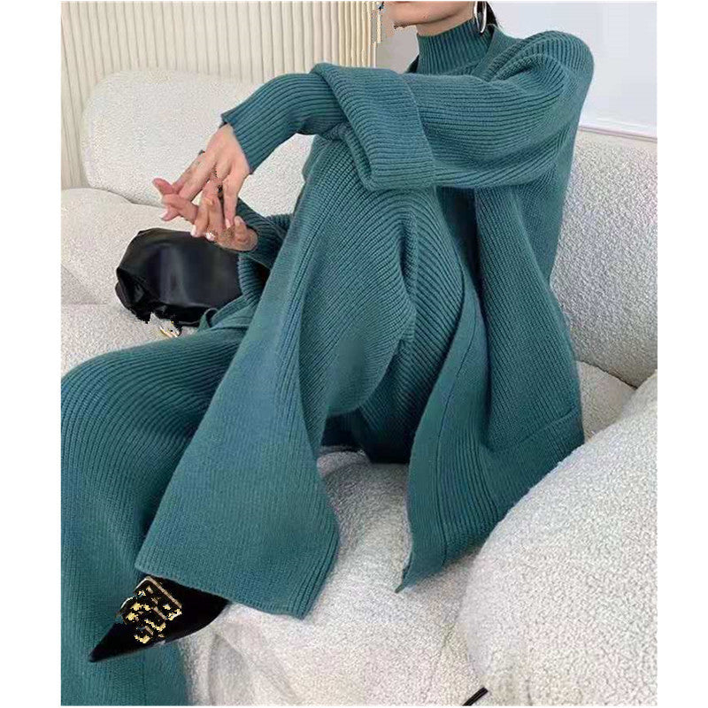 maoxiangshop business casual outfits Three-Piece Fashion Women's Knitted Suit Autumn and Winter Socialite Temperament Thickened Wide-Leg Pants Bottoming Sweater Cardigan Women's Clothing