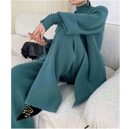 maoxiangshop business casual outfits Three-Piece Fashion Women's Knitted Suit Autumn and Winter Socialite Temperament Thickened Wide-Leg Pants Bottoming Sweater Cardigan Women's Clothing