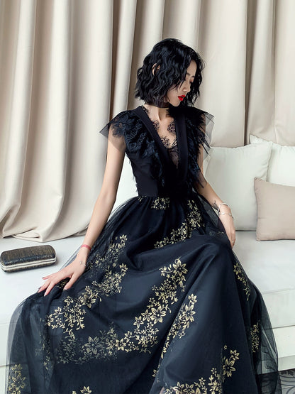 Black evening dress skirt women's high-end banquet temperament can usually be worn host noble, simple and generous long light luxury