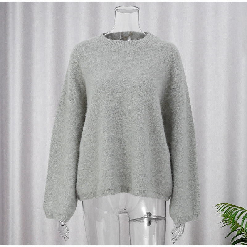 MAOXIANGSHOP 2025 Real shot - sweater thick premium gray brushed knitted sweater autumn and winter new Korean version  lazy wind New explosion
