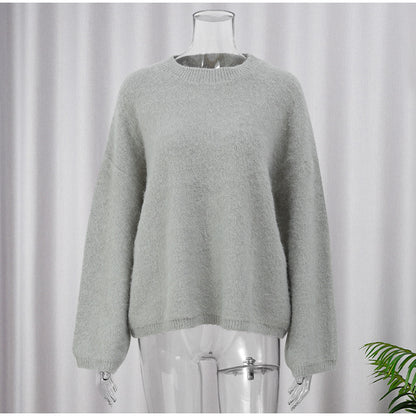 MAOXIANGSHOP 2025 Real shot - sweater thick premium gray brushed knitted sweater autumn and winter new Korean version  lazy wind New explosion