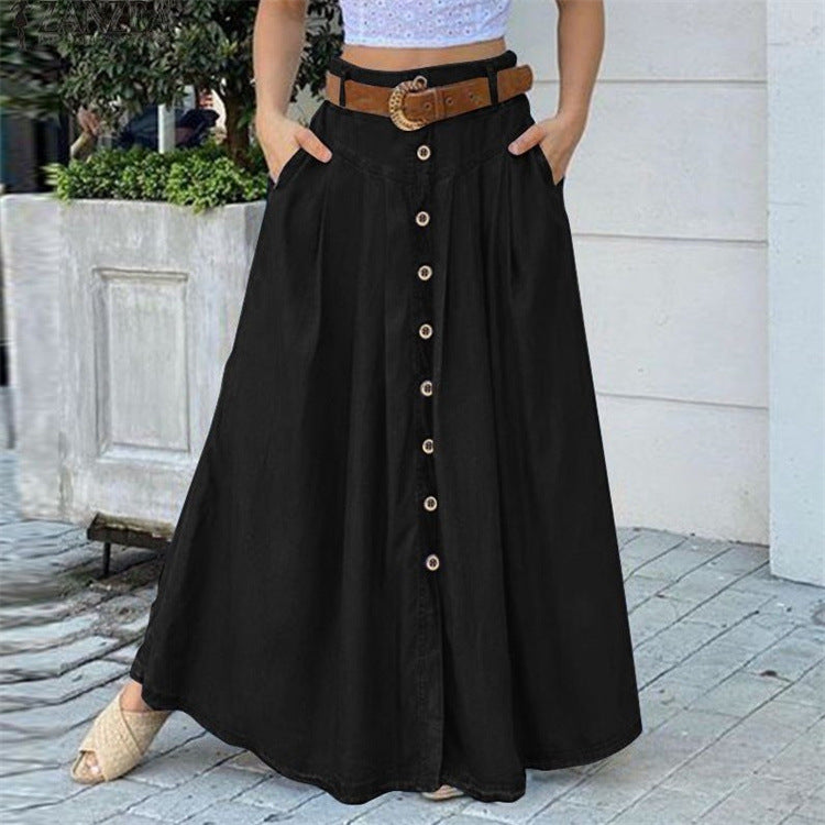 maoxiangshop-shop skirt outfits New Autumn Women's Long Skirt Button High Waist Solid Color Pocket Casual Women's Skirt