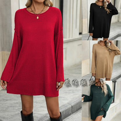 MAOXIANGSHOP New autumn and winter   new loose round neck large size fashion knitted 2025 trade sexy pullover sweater women