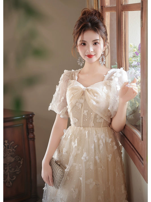 Beautiful evening dress female high sense fairy  new  banquet temperament high-end light luxury niche dress