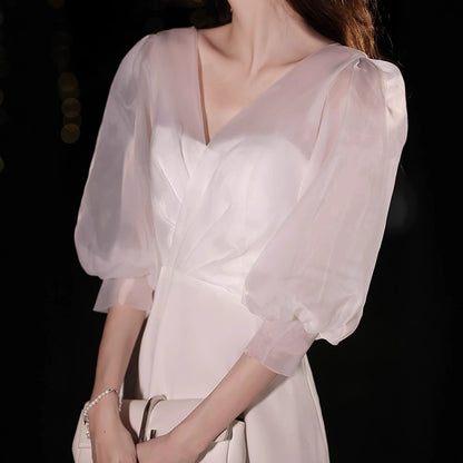2025 White evening dress skirt women's light luxury niche high-end banquet socialite noble and elegant temperament annual meeting host birthday
