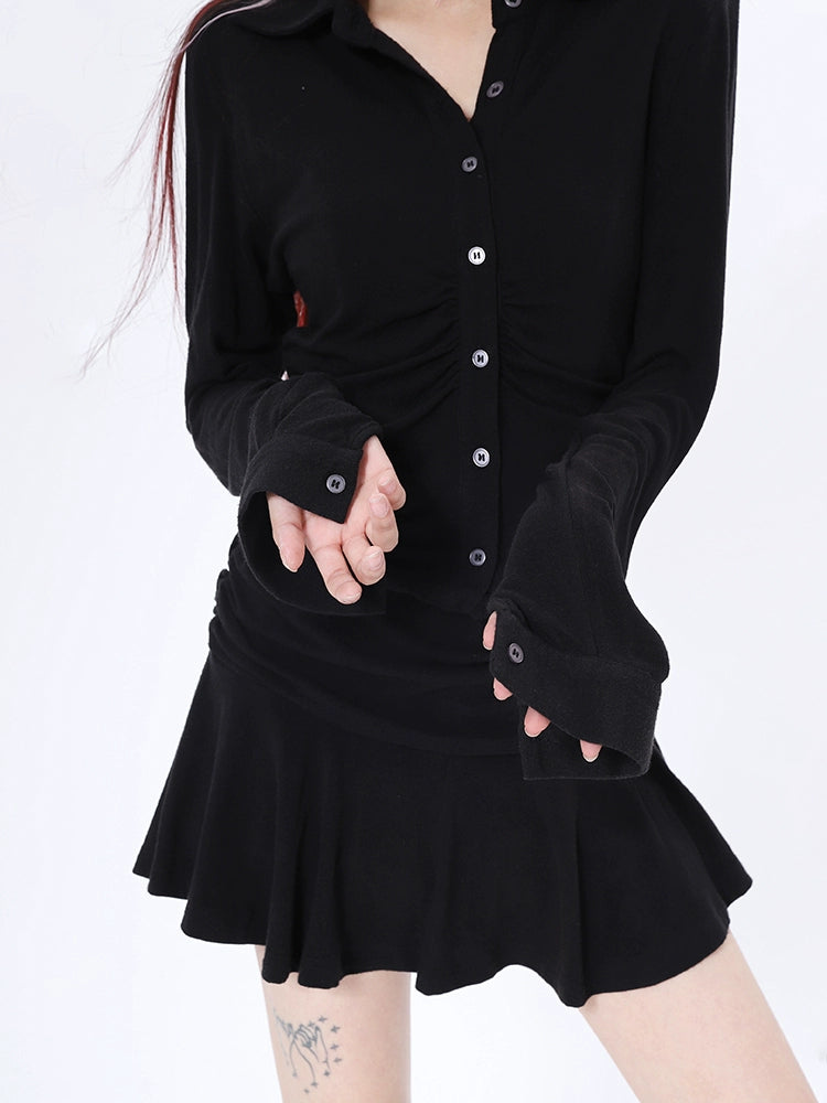 Autumn New 2025n Spice Girl Black Dress Women's Long Sleeve Design Fashion Temperament Sexy Short Skirt
