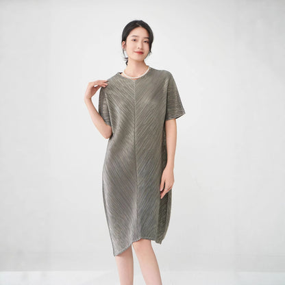 dress 2025 summer high-end bronzing v-neck loose meat covering medium and long fashion casual versatile skirt